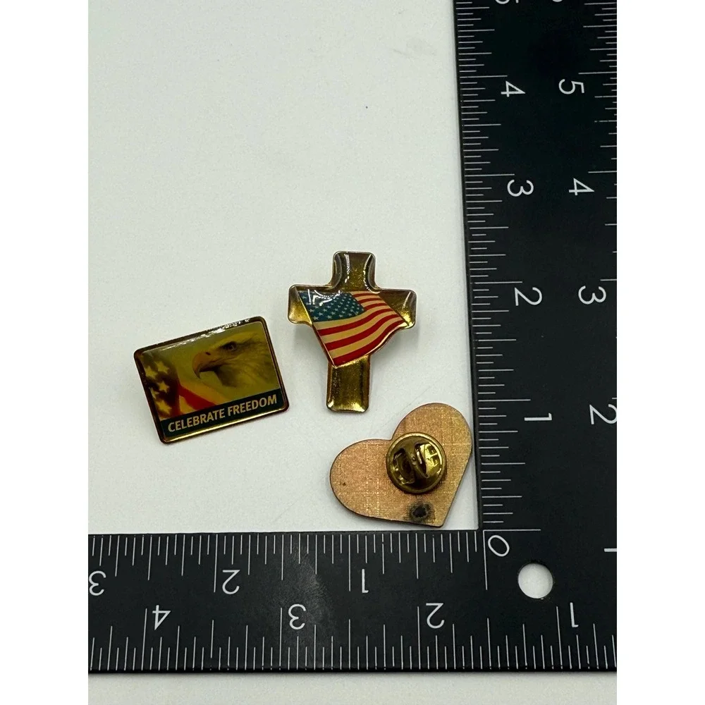 Patriotic Pin Lot Eagle Cross Heart American Flag Enamel Brooch‎ Set